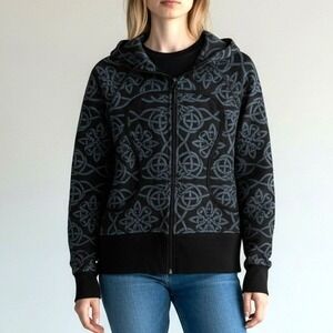 Lululemon Celtic Knot Scuba Hoodie Sz 10 Blue Black Zip Up Athleisure Relax Cozy